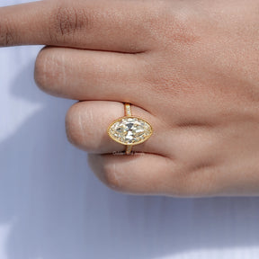 Old Mine Moval Moissanite Milgrain Accent Ring