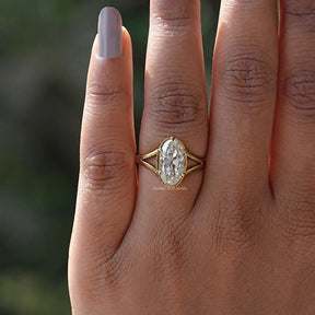 View of Old Mine Moval Cut Solitaire Ring In finger
