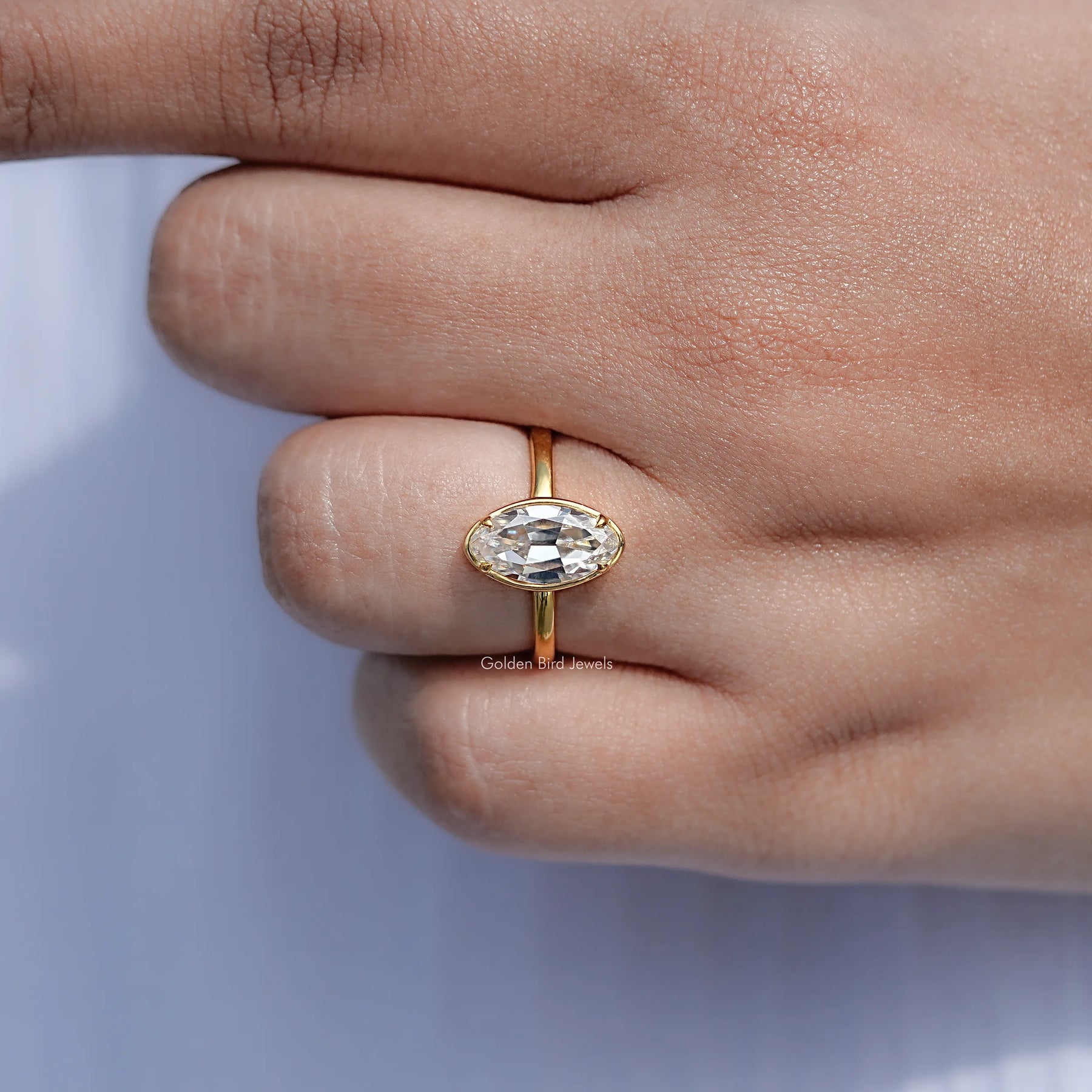 Bezel Set Old Mine Moval Cut Moissanite Ring