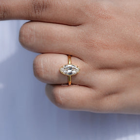 Bezel Set Old Mine Moval Cut Moissanite Ring