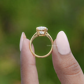 Old Mine Moval Moissanite Split Shank Solitaire Ring