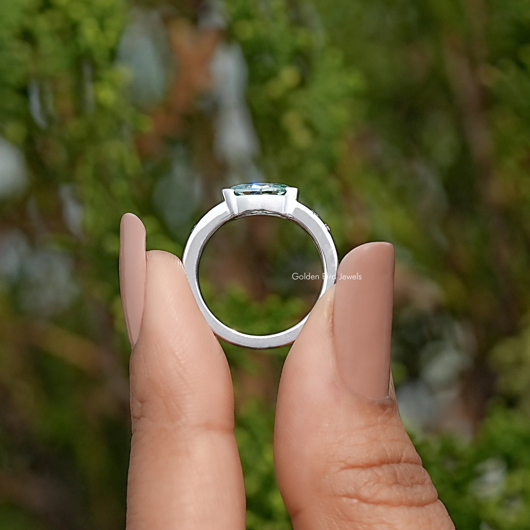 East West Old Mine Moval Moissanite Ring