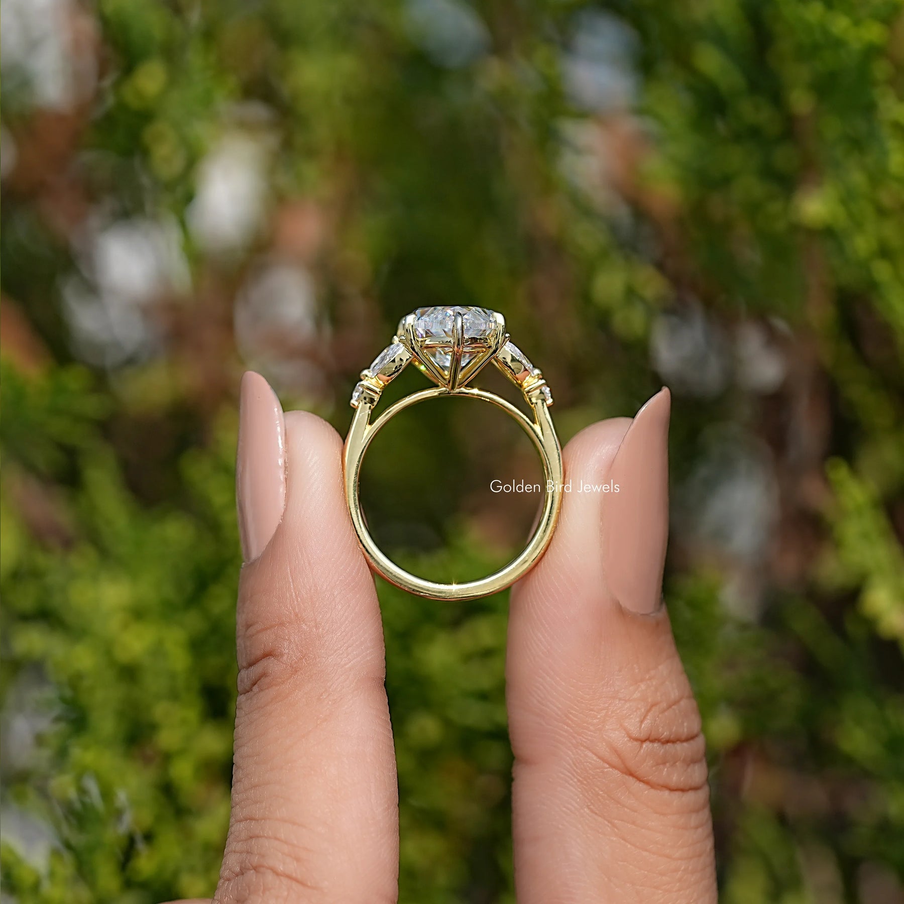 Old Mine Moval Moissanite Accent Stone Engagement Ring