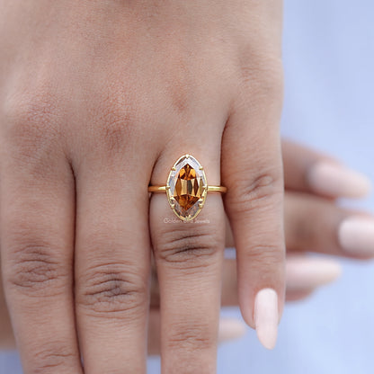 Champagne Old Mine Moval Moissanite Solitaire Ring