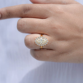 Old Mine Moval Moissanite Halo Engagement Ring