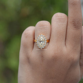 Old Mine Moval Moissanite Halo Engagement Ring