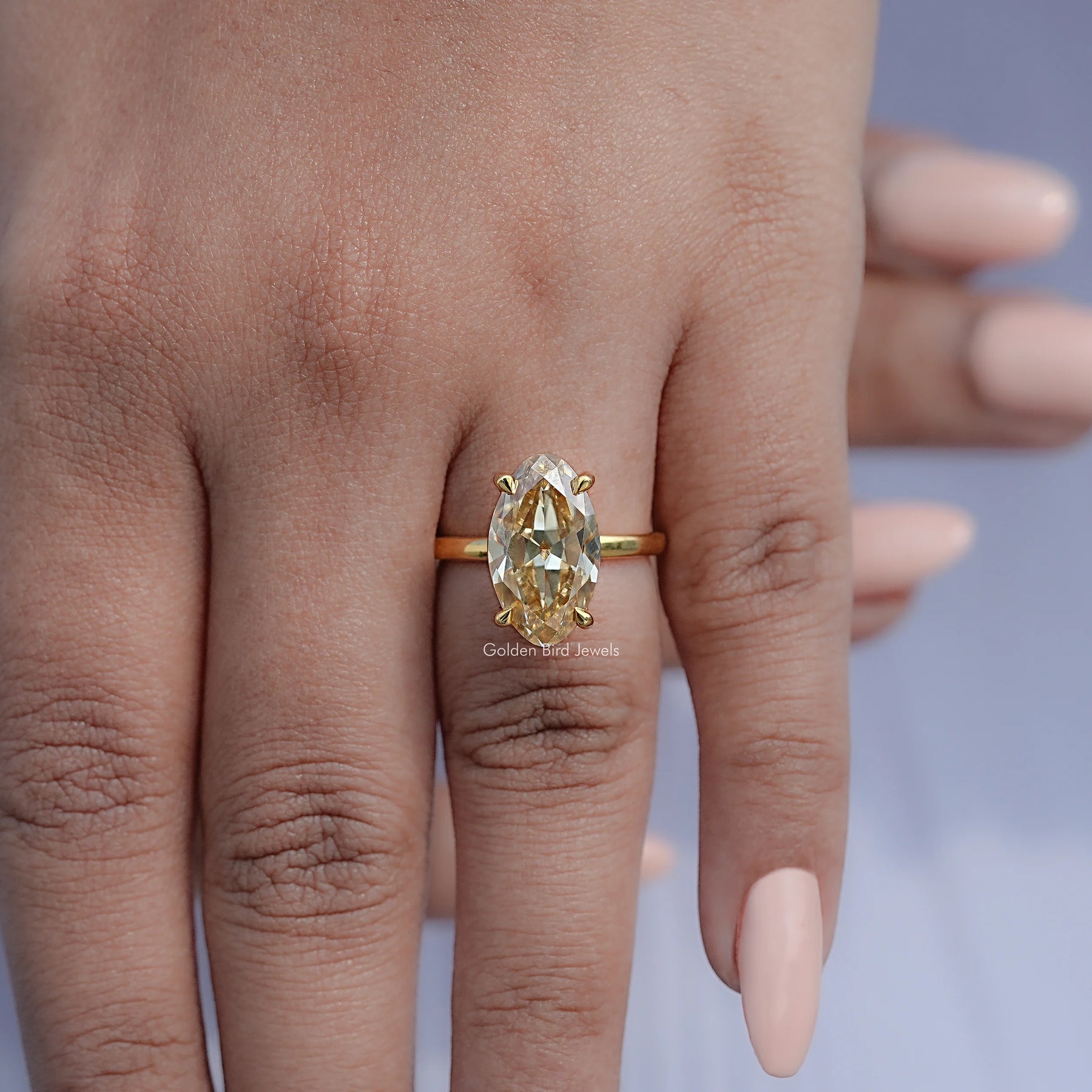 Yellow Old Mine Moval Moissanite Solitaire Ring