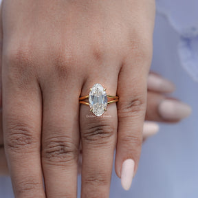 Old Mine Moval Moissanite Split Shank Solitaire Ring
