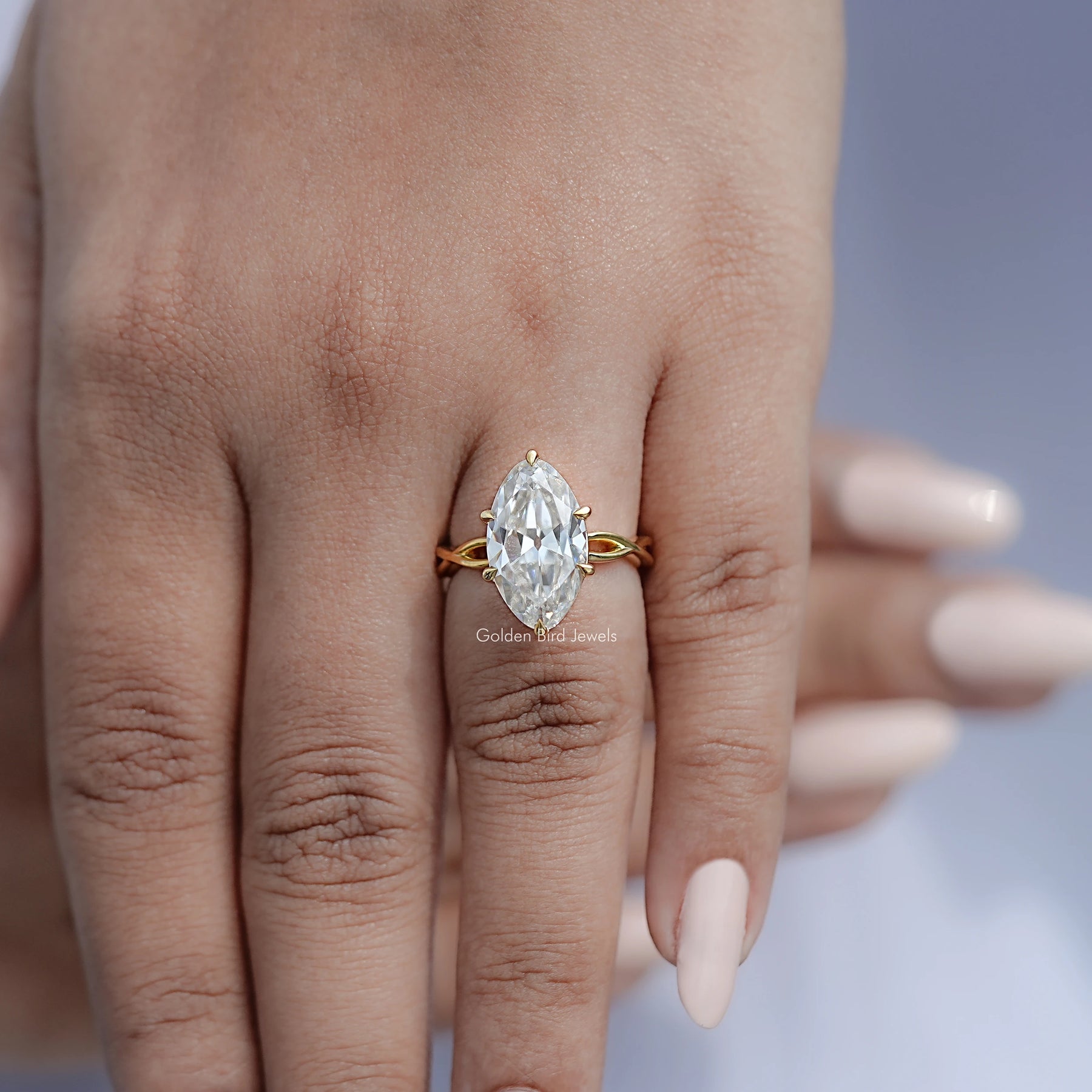 Old Mine Moval Moissanite Twisted Shank Solitaire Ring