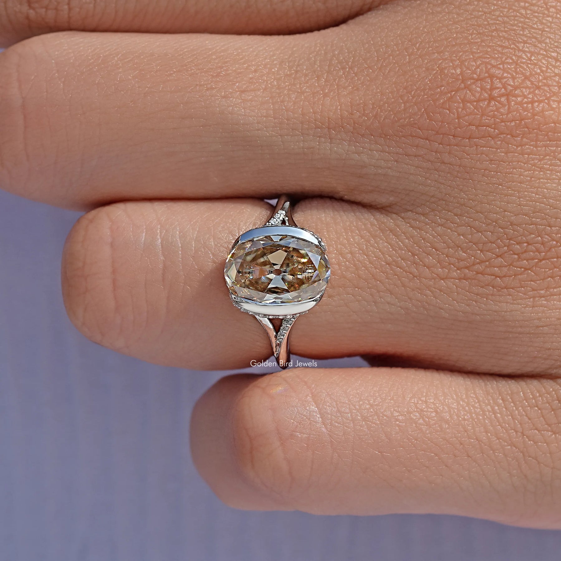 Old Mine Oval Cut Half Bezel Engagement Ring