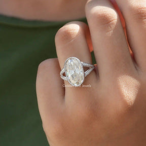 front view of oval cut engagement ring In Finger