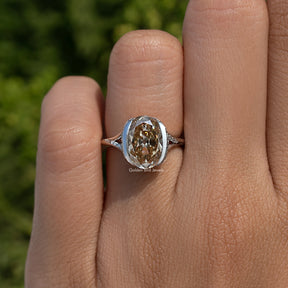 Old Mine Oval Cut Half Bezel Engagement Ring