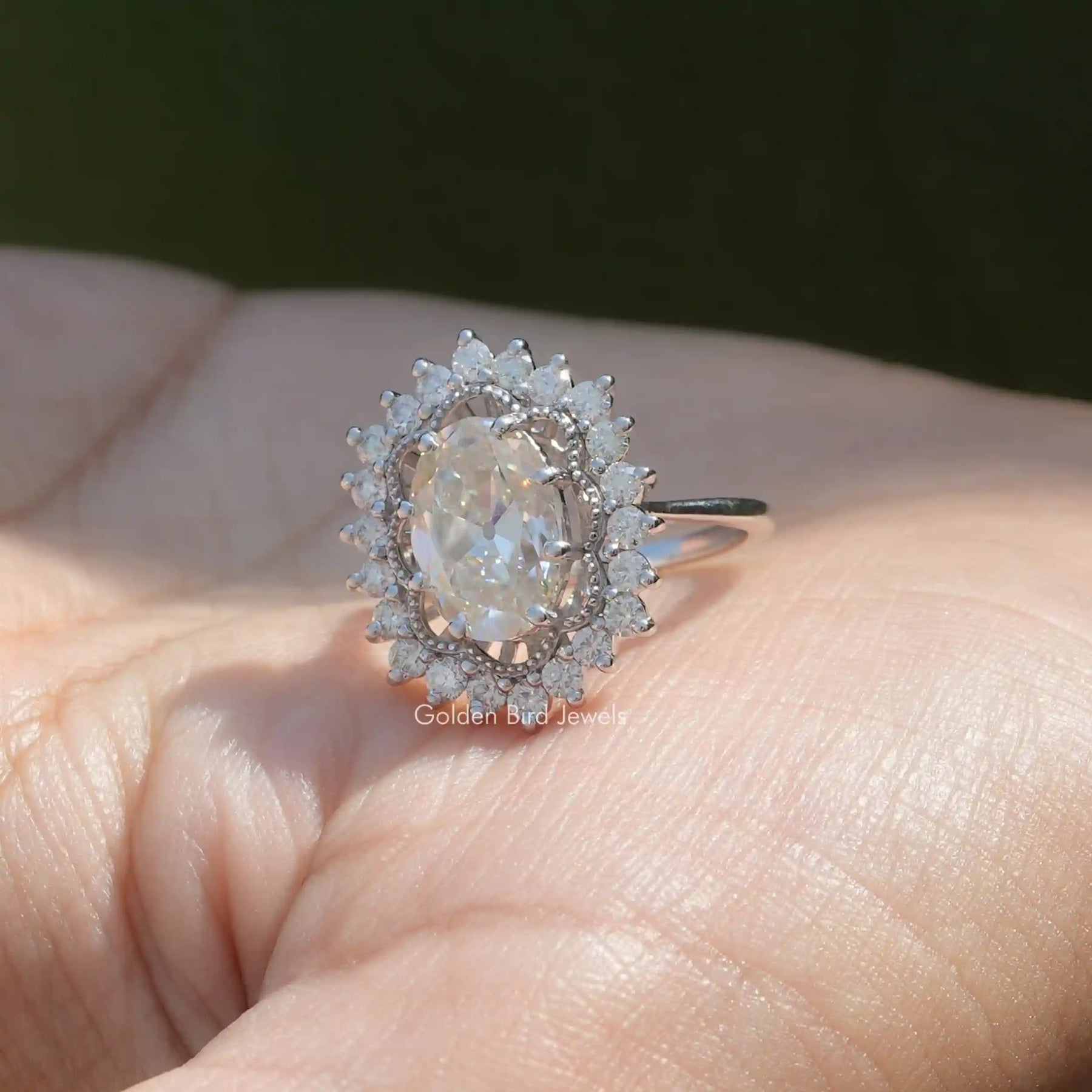 [Old Mine Oval Cut Moissanite Ring Set In Prongs]-[Golden Bird Jewels]