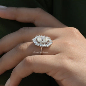[Moissanite Vintage Ring Made In 18k White Gold]-[Golden Bird Jewels]