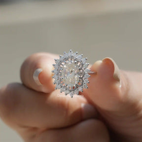 [Moissanite Vintage Ring Made Of Old Mine Oval Cut]-[Golden Bird Jewels]