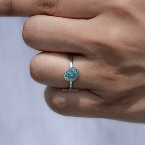 Blue Old Mine Oval Moissanite Solitaire Ring