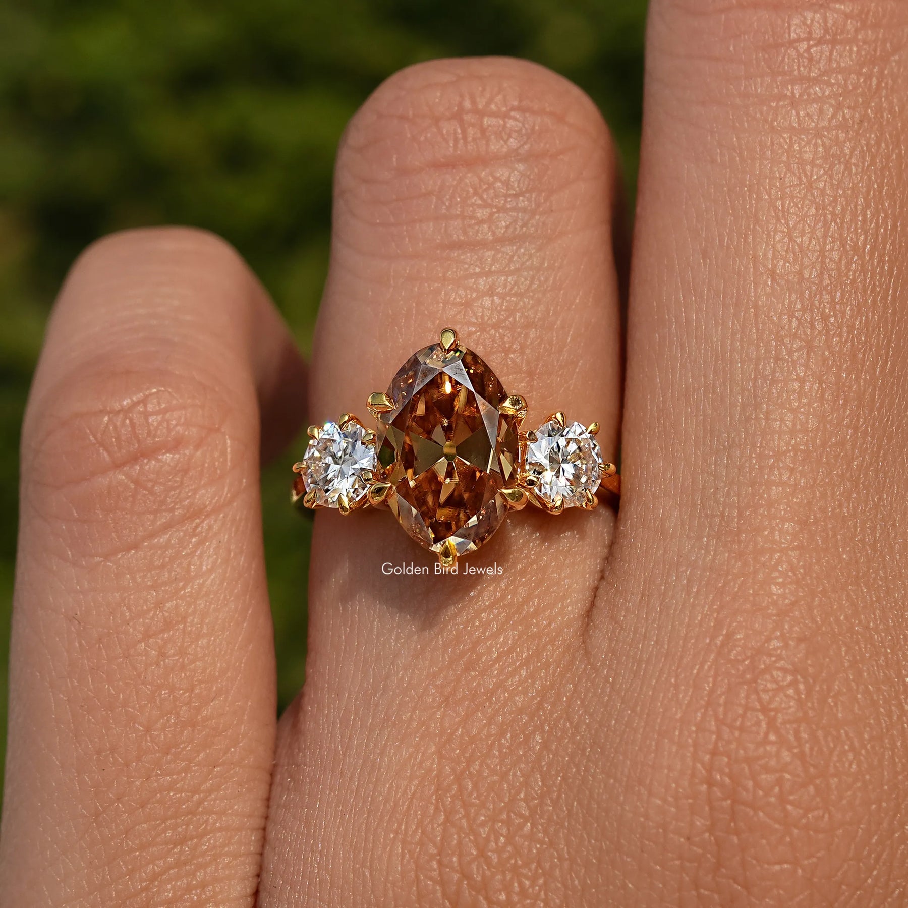 Three Stone Old Mine Oval Cut Solitaire Engagement Ring