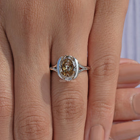 Old Mine Oval Cut Half Bezel Engagement Ring