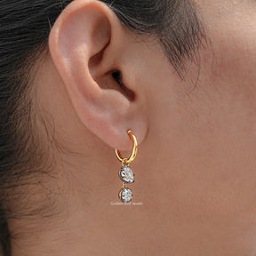 Old Mine Pear And Round Moissanite Dangle Hoop Earrings
