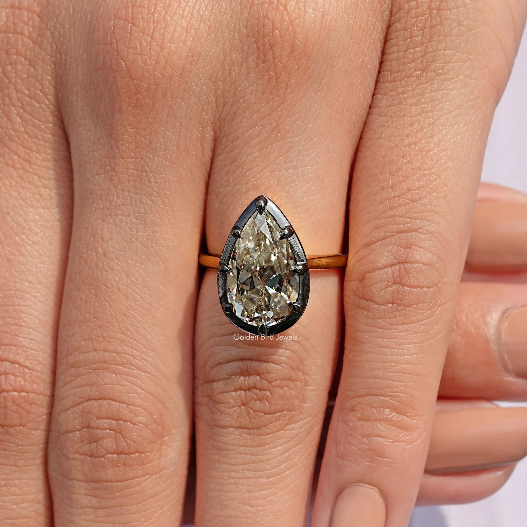 Old Mine Pear Cut Moissanite Bezel Set Engagement Ring