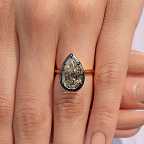 Old Mine Pear Cut Moissanite Bezel Set Engagement Ring
