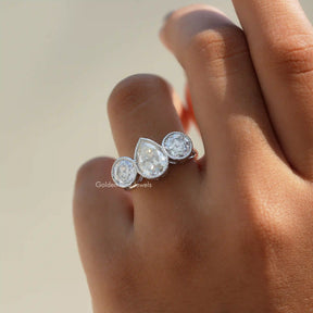 View of Old Mine Pear Cut Moissanite Ring In Finger