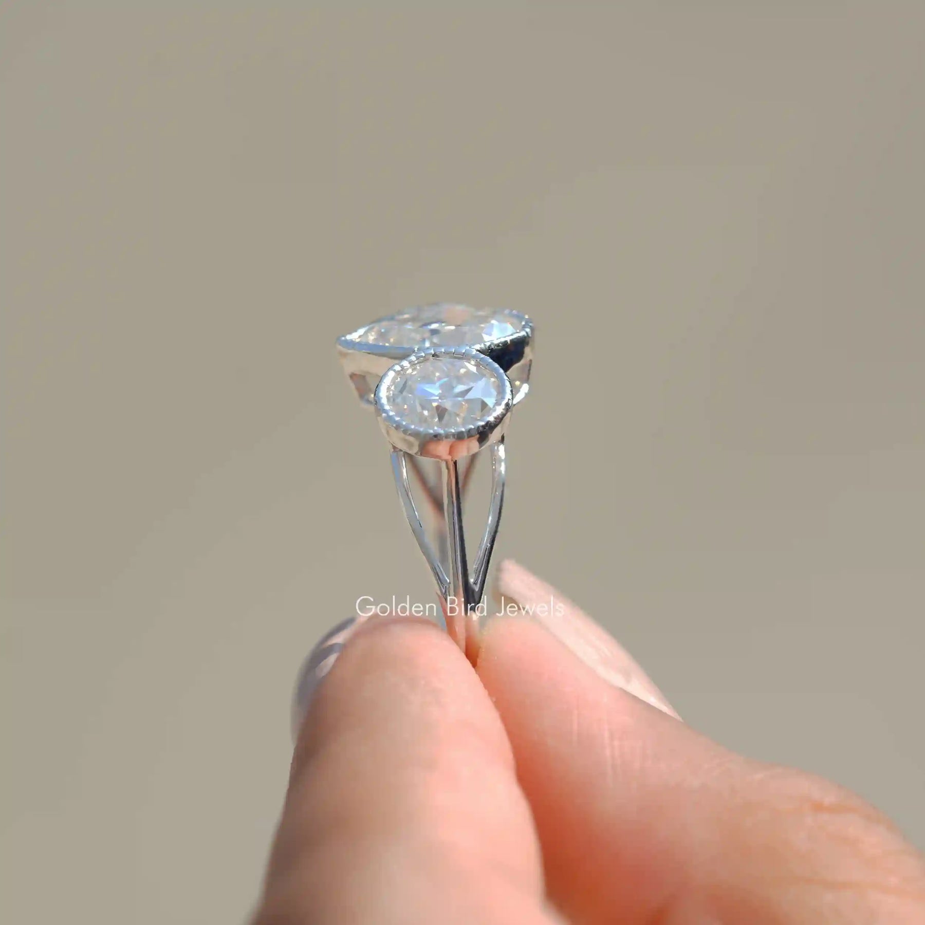 [Old Mine Pear Cut Moissanite Ring Crafted With 18k white Gold]-[Golden Bird Jewels]