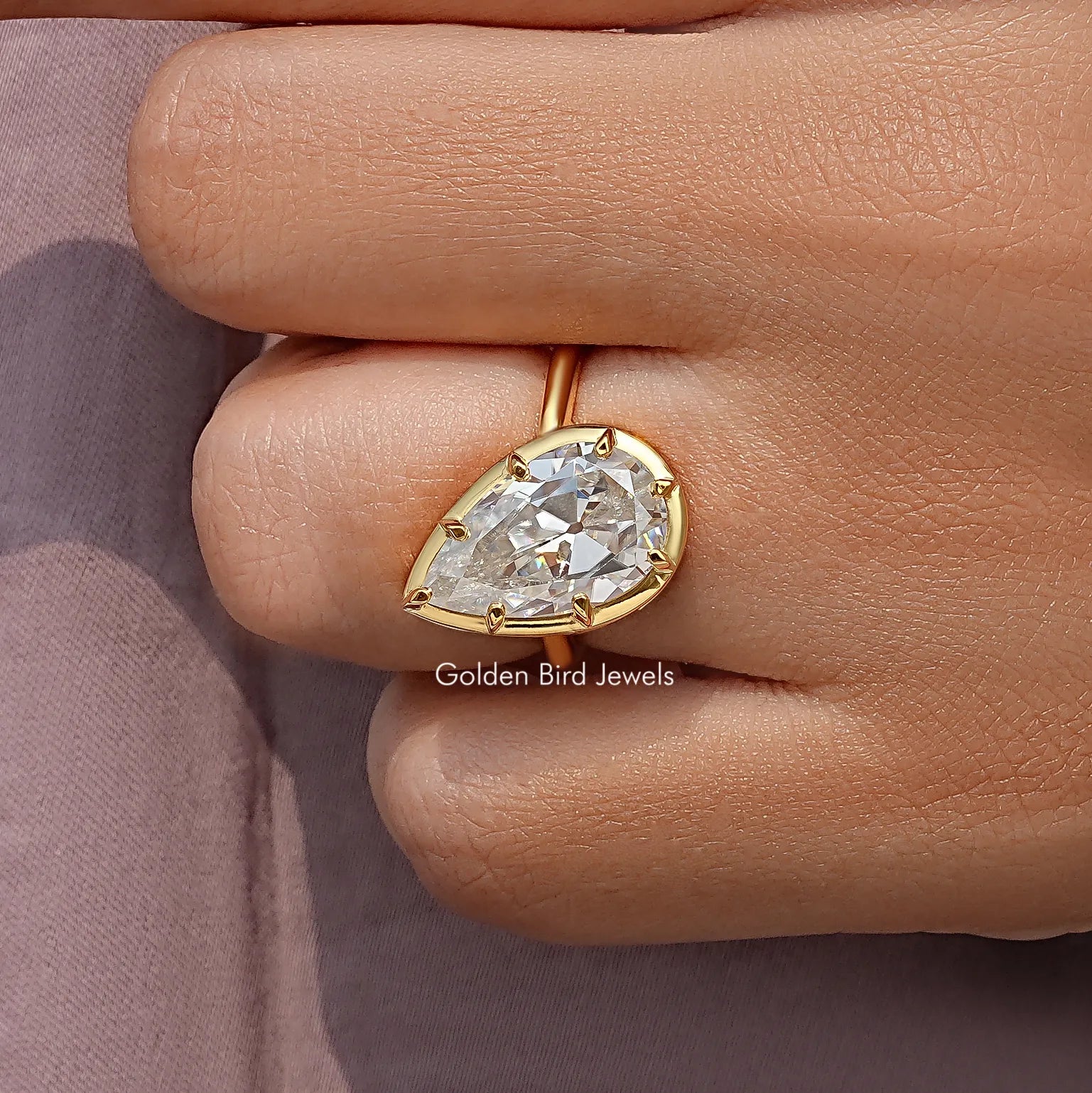 Old Mine Pear Cut Moissanite Solitare Engagement Ring
