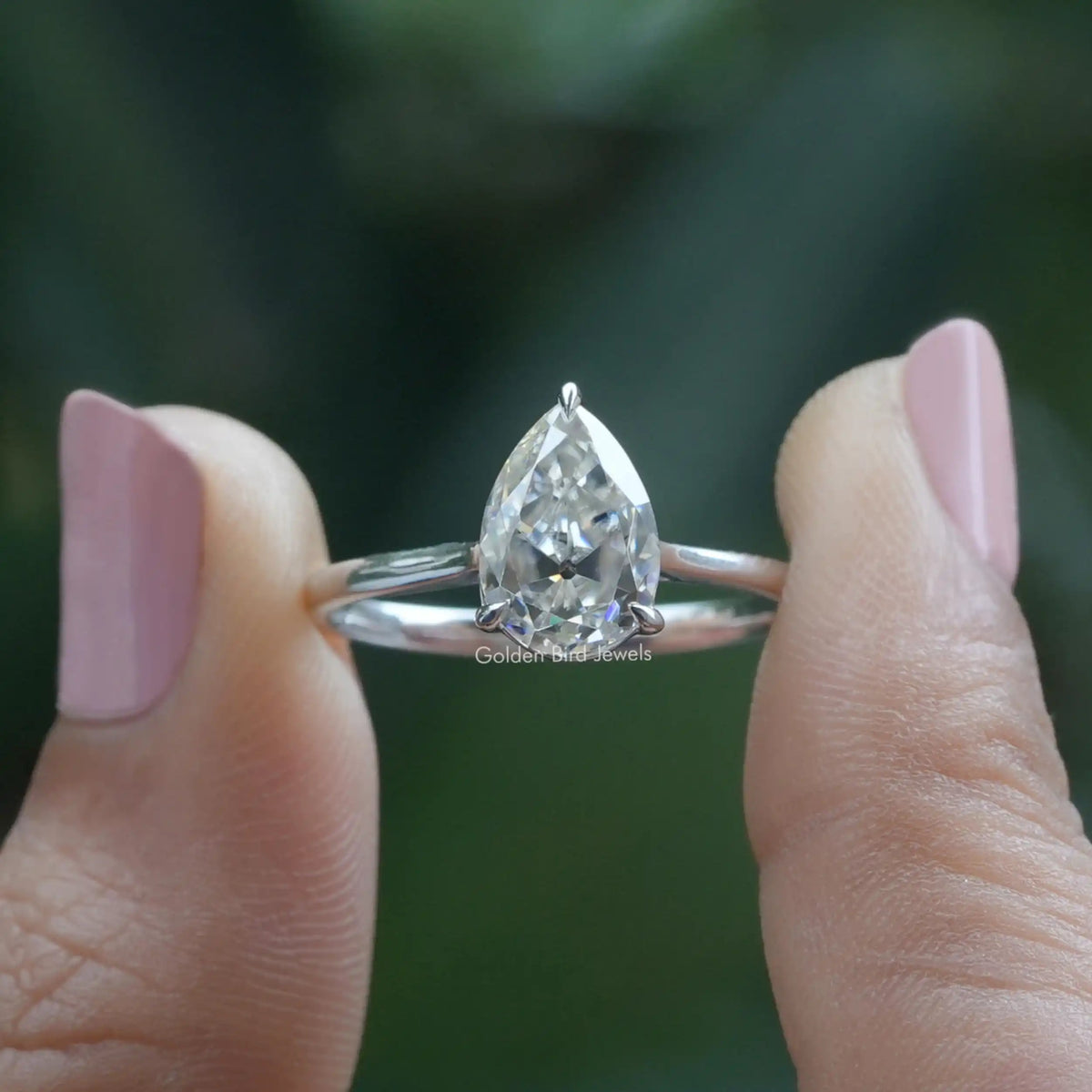 [Old Mine Pear Cut Moissanite Engagement Ring]-[Golden Bird Jewels]