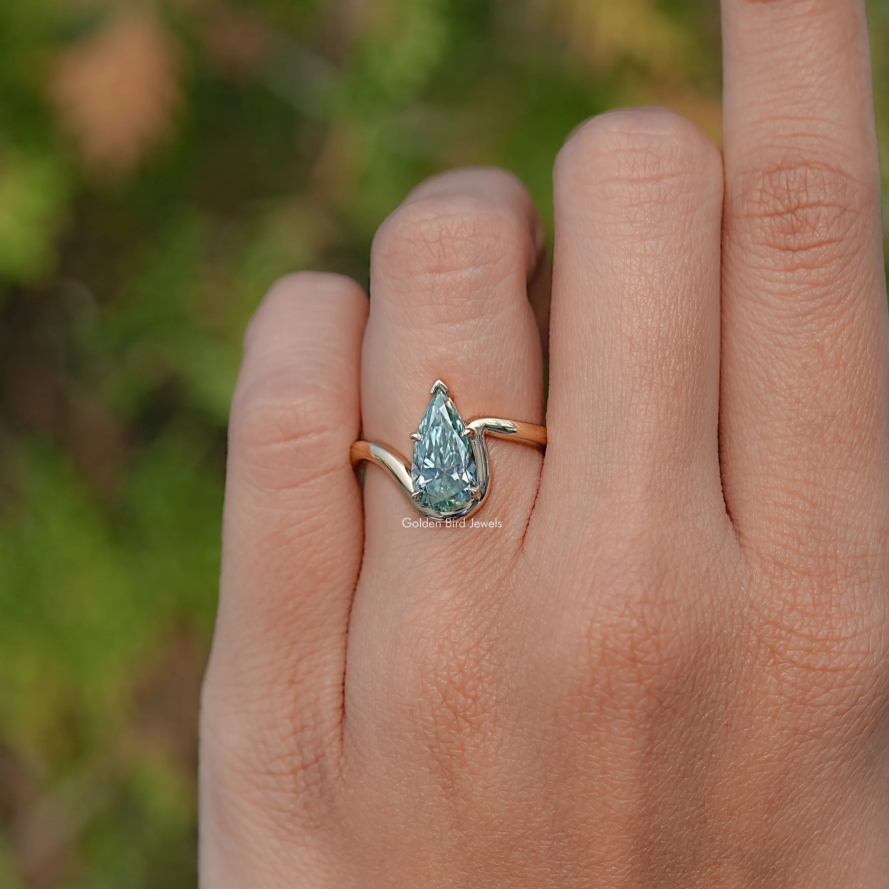Elongated Pear Moissanite Solitaire Ring