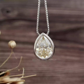 [Front view of off white old mine pear cut moissanite pendant in 14k white gold]-[Golden Bird Jewels]