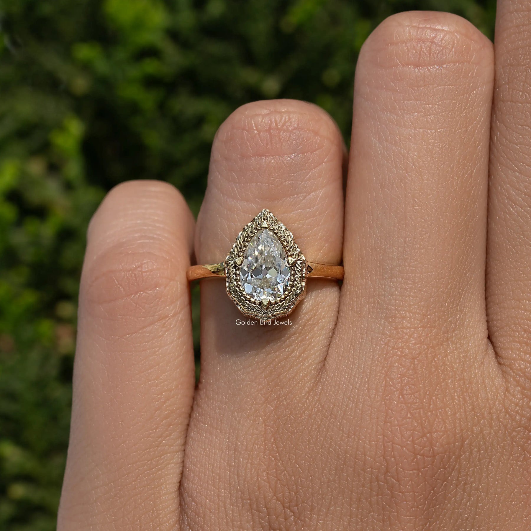 Old Mine Pear Shaped Moissanite Solitaire Ring