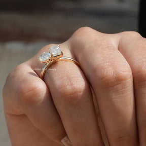[Old mine pear cut and criss cut moissanite engagement ring made of 14k yellow gold]-[Golden Bird Jewels]
