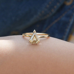 [This moissanite solitaire ring made of old mine pentagon cut stone]-[Golden Bird Jewels]