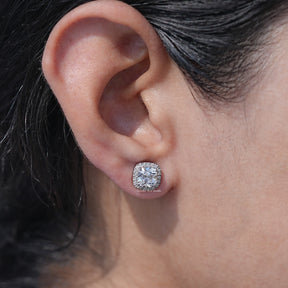 Square Old Mine Cushion Diamond Halo Stud Earrings