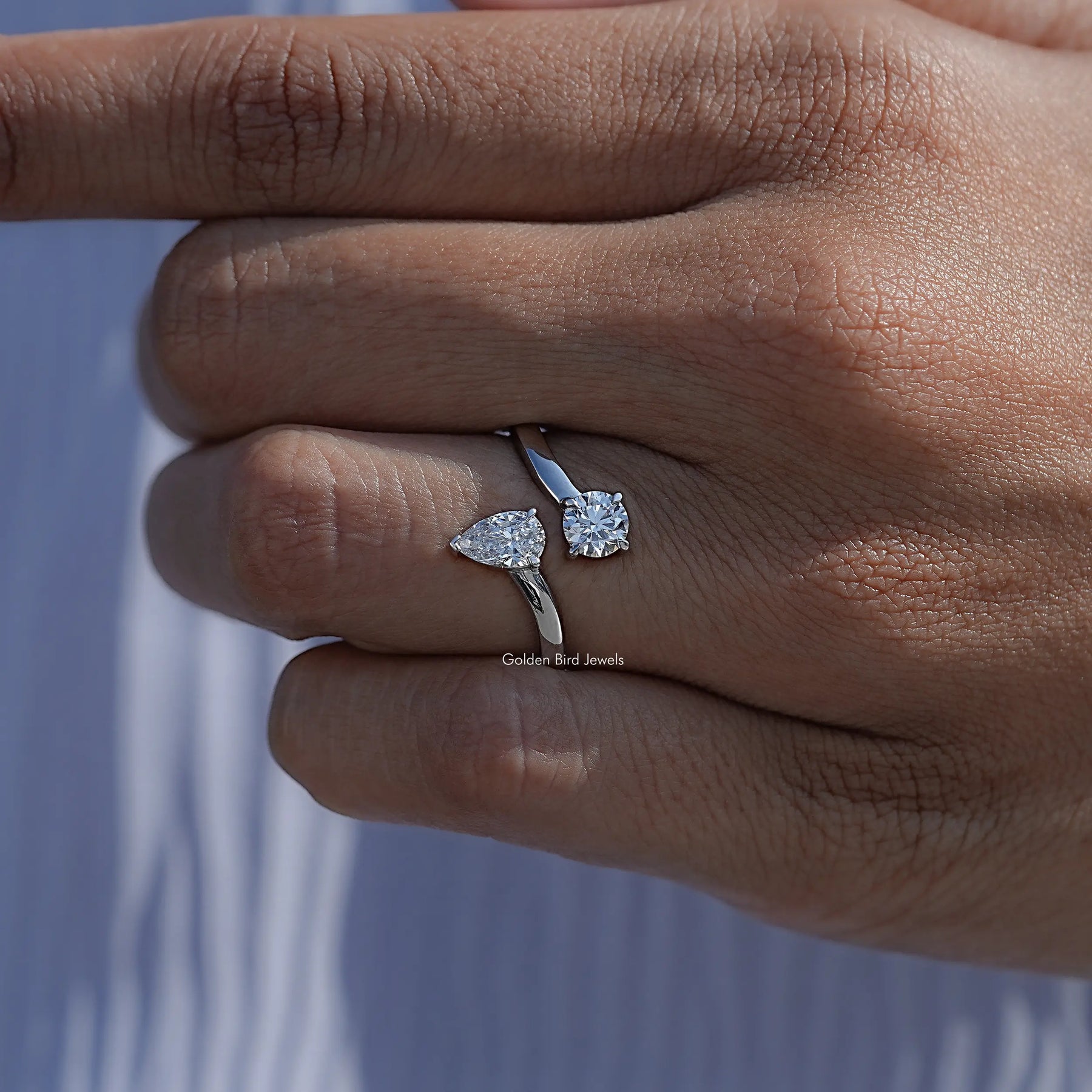 Pear And Round Open Cuff Lab Diamond Ring