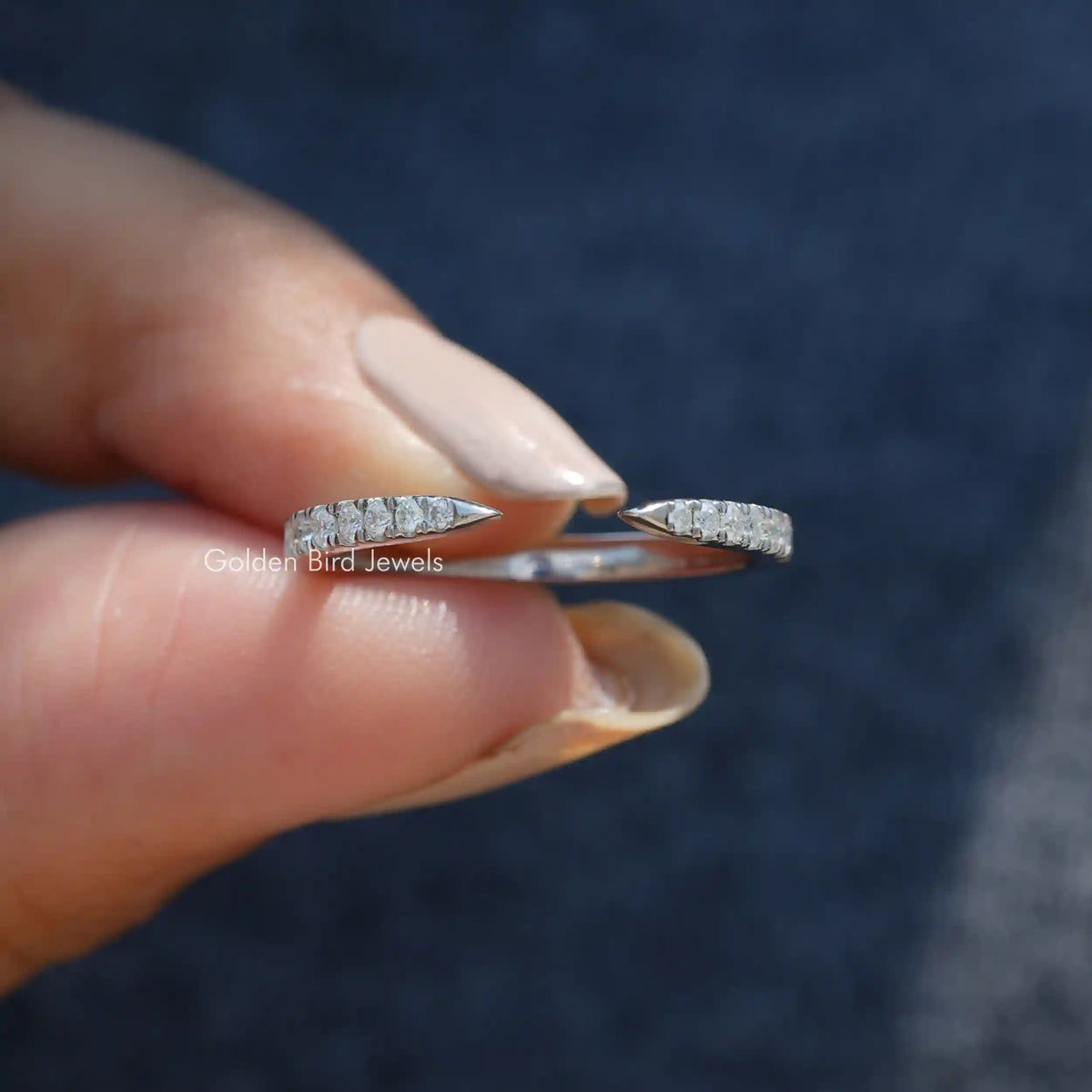 Open Cuff Round Cut Moissanite Dainty Wedding Band