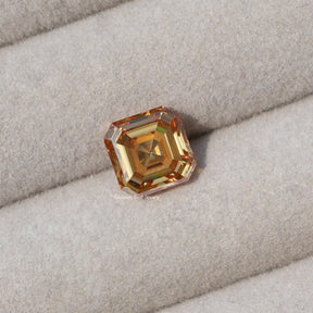 View of Asscher Cut Loose Moissanite Stone In Orange 