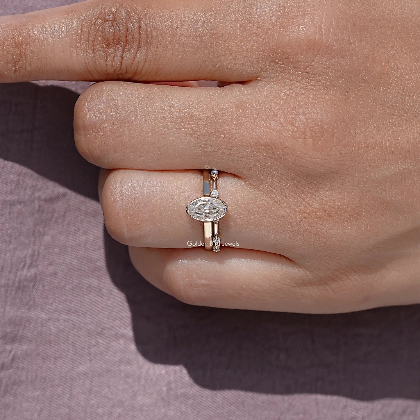 Old Mine Moval Cut Moissanite Solitaire Bridal Ring Set