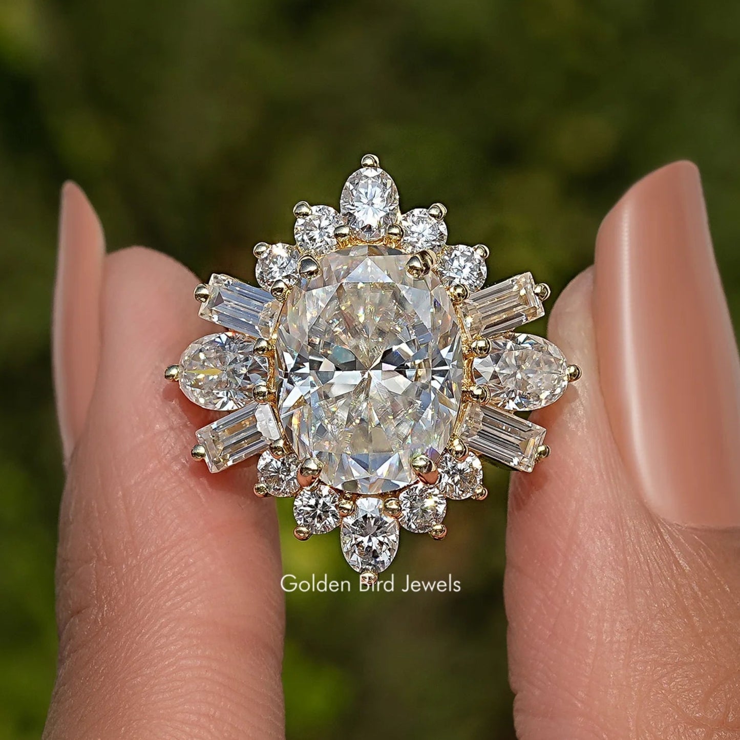 Oval Cut Moissanite Halo Engagement Ring