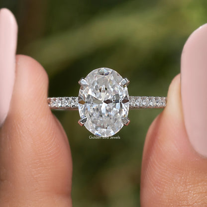 Oval Cut Moissanite Hidden Halo Engagement Ring