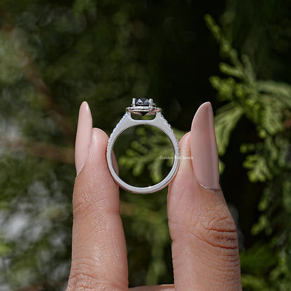 Black Oval Moissanite Gemstone Halo Engagement Ring
