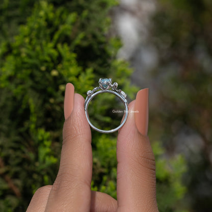 Aquamarine Oval Gemstone Leaf Style Ring