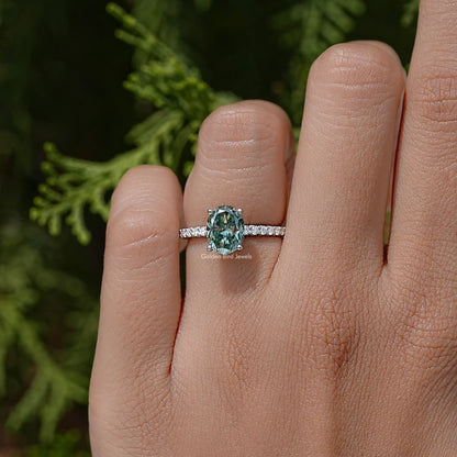 Oval Cut Moissanite Solitaire Accent Ring