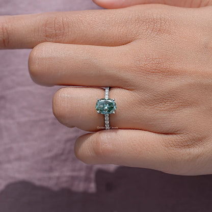 Oval Cut Moissanite Solitaire Accent Ring