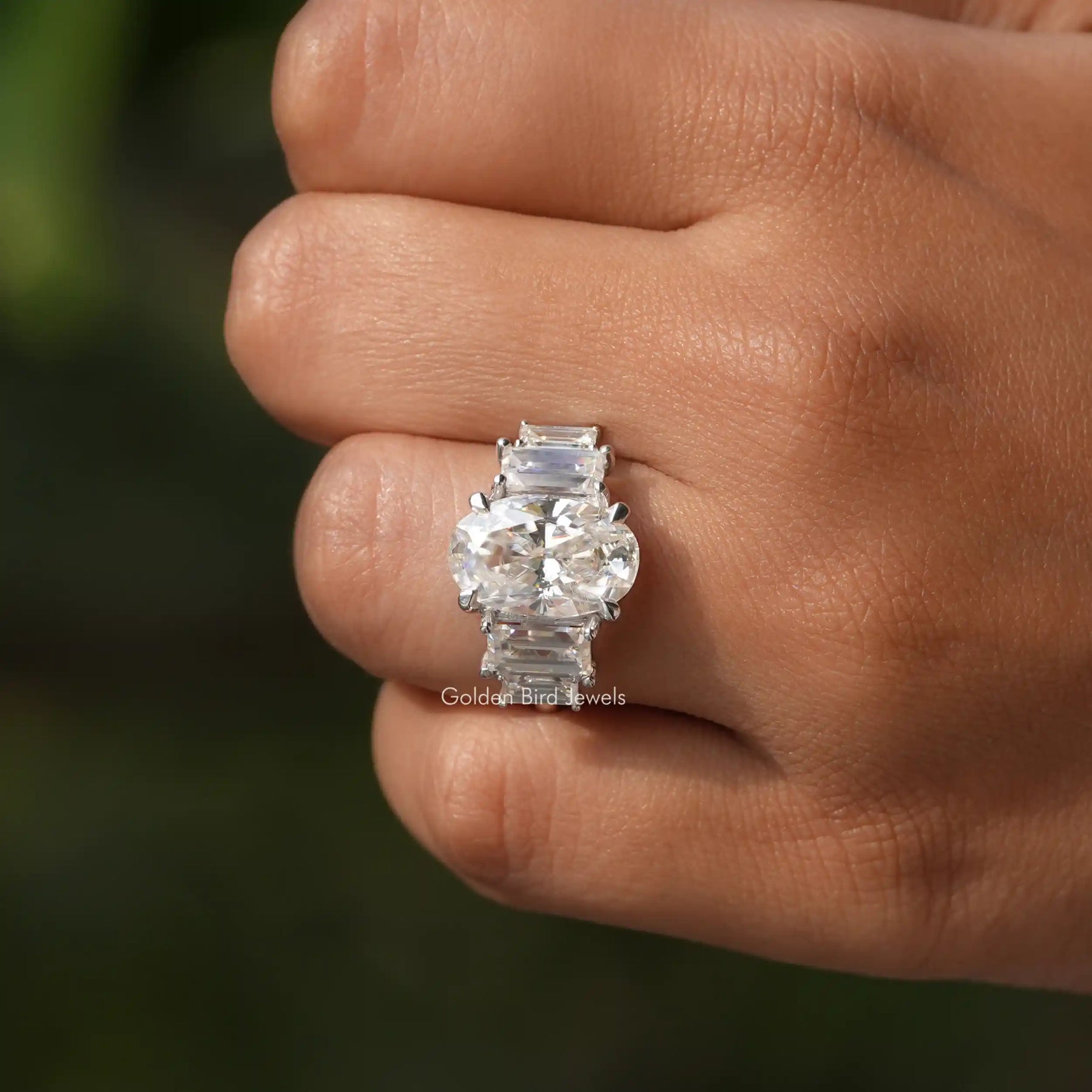 Oval 5 Stone Engagement Ring Baguette Side Stones 950 Platinum 5