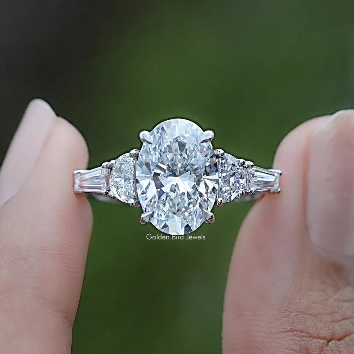 Oval And Half Moon Lab Diamond Five Stone Ring