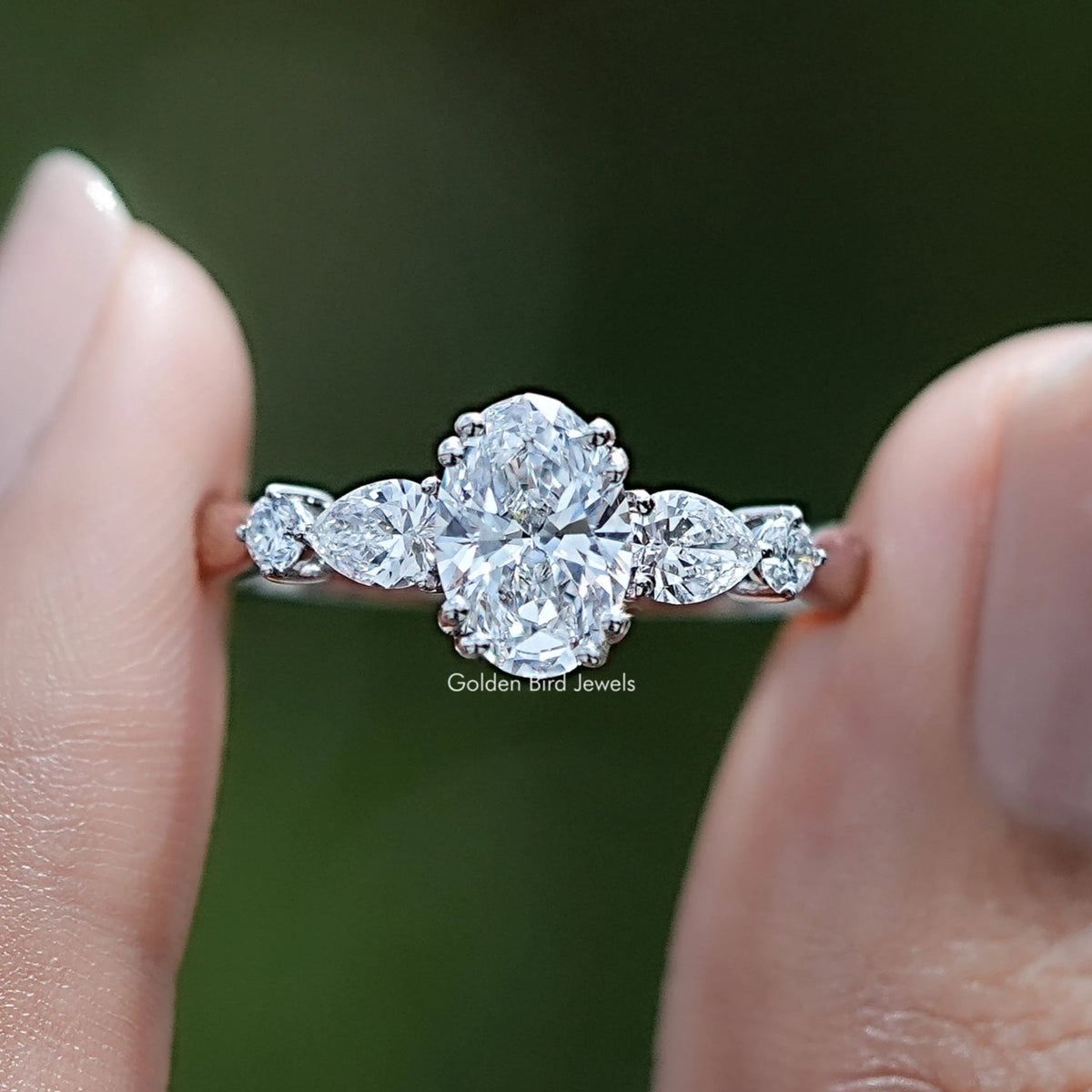 Oval And Pear Lab Diamond Five Stone Engagement Ring