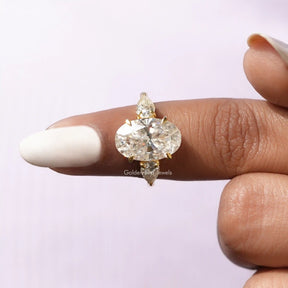[Oval And Pear Moissanite Three Stone Ring]-[Golden Bird Jewels]