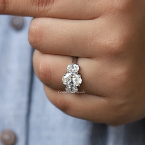 View of Oval Cut Three Stone Moissanite Ring In finger